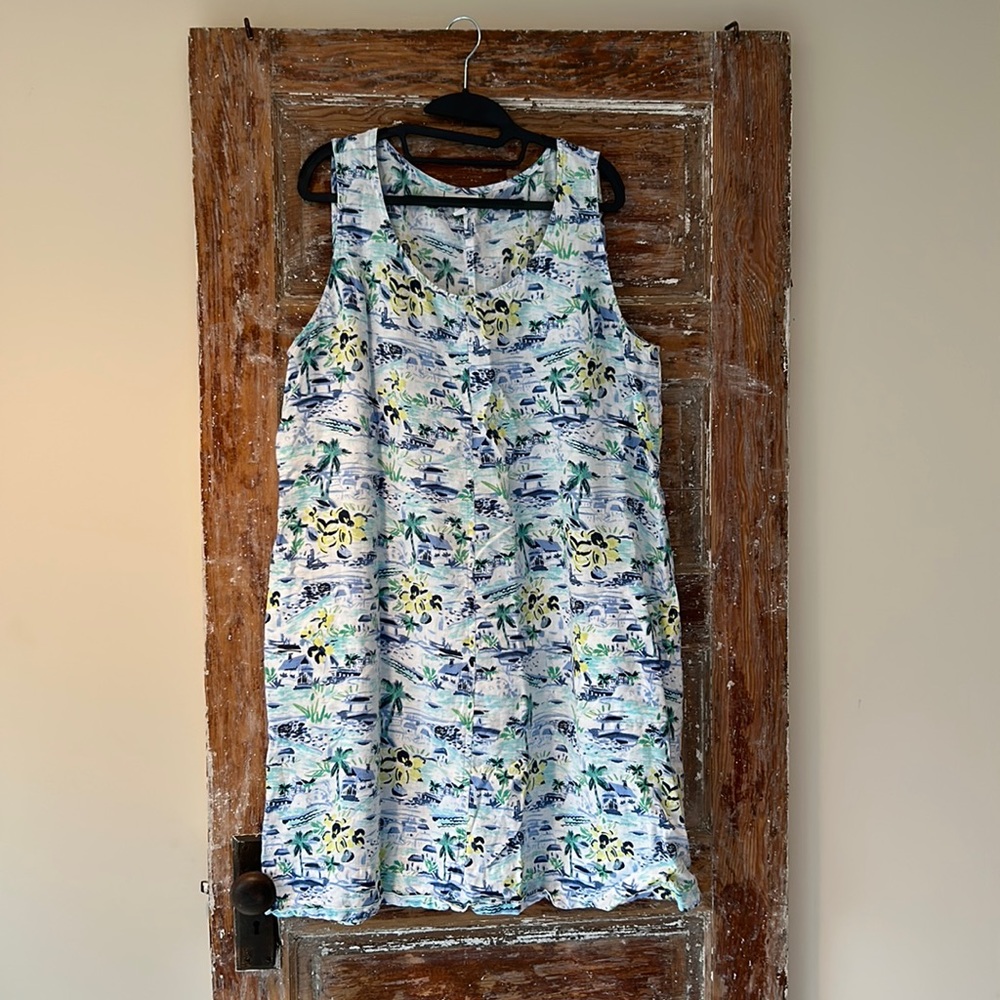 J.Jill women’s linen tank dress XL fun tropical pattern